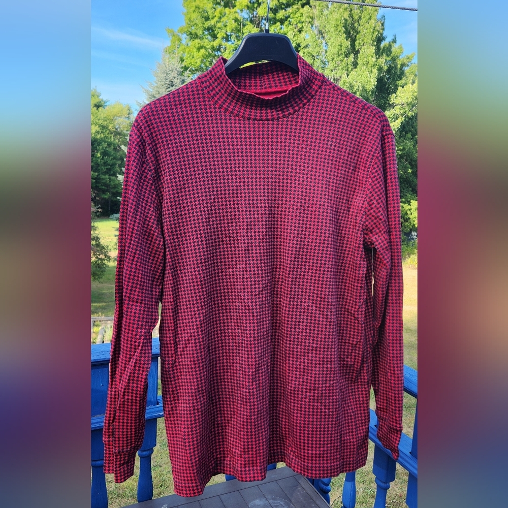 Men's Lands' End 100% cotton mock turtleneck Size L (42-44) Red & Black